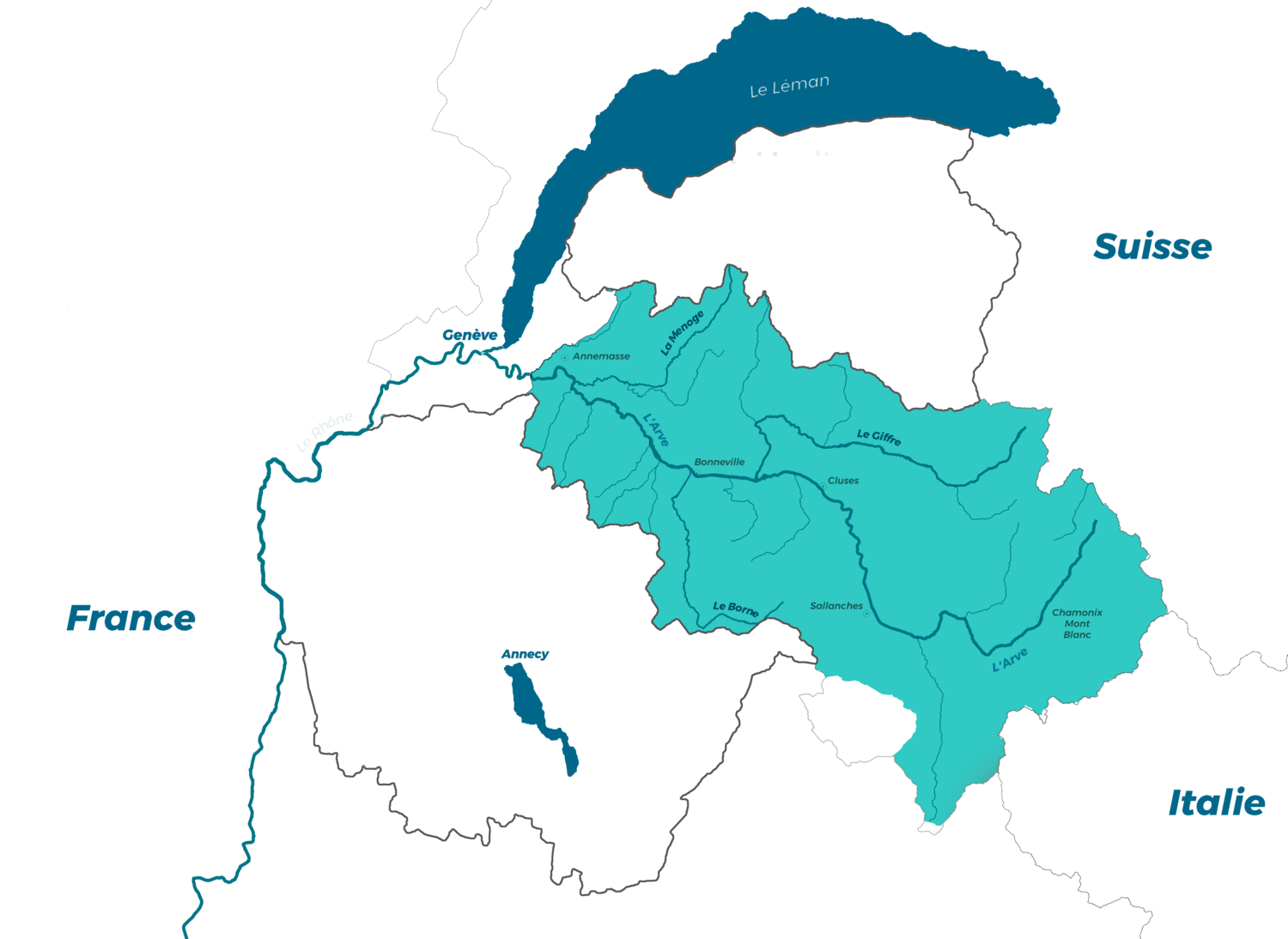 Carte de l'Arve et de ses affluents